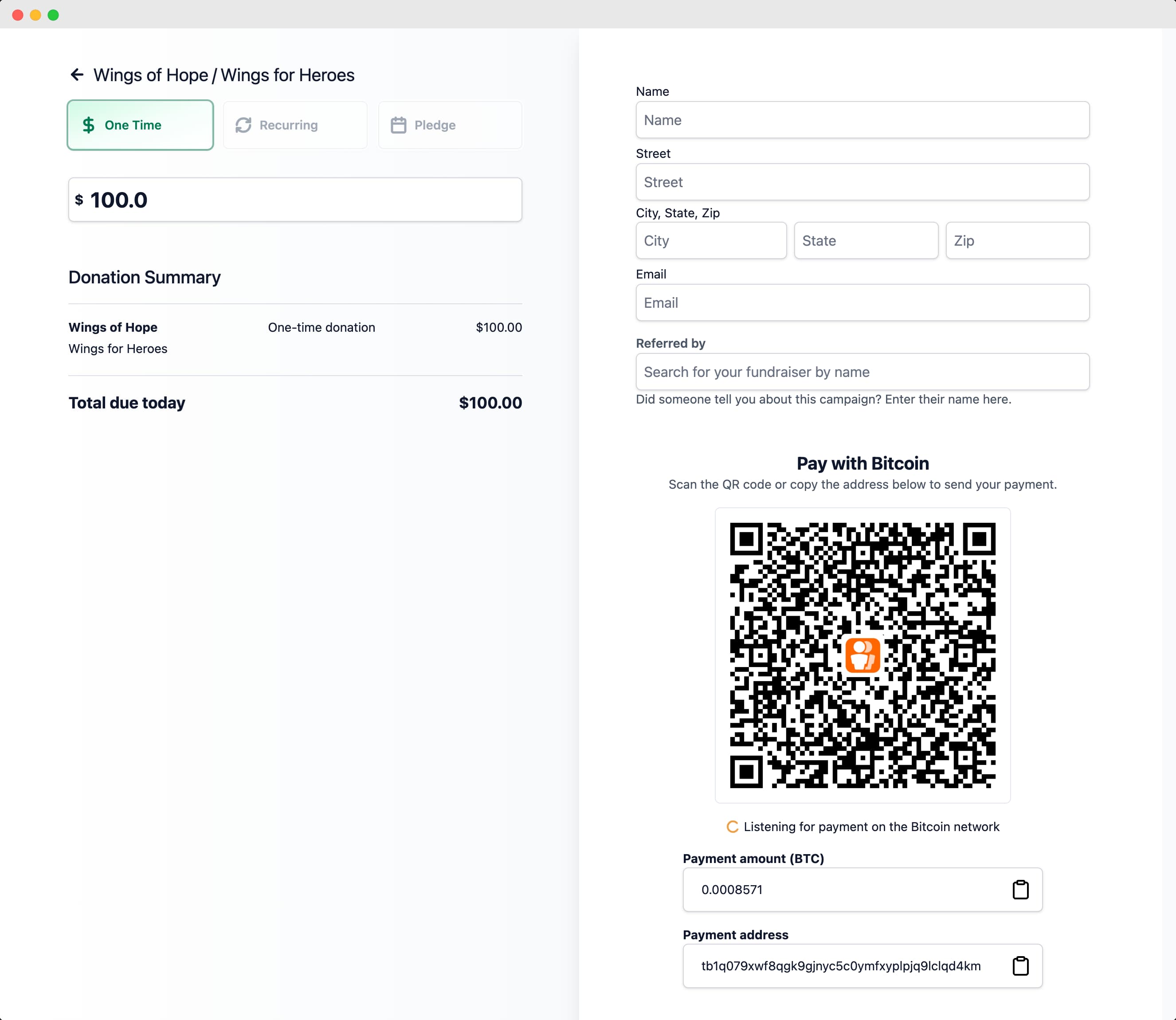 MemberDrive Bitcoin payment QR code